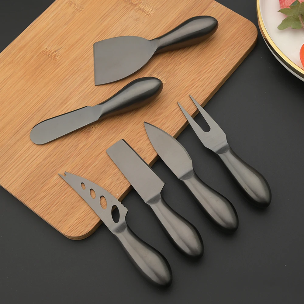 Kitchen Gadgets Vintage - อุปกรณ์บนโต๊ะอาหารสีดำด้านมีดหั่นชีสมีดส้อมเครื่องมือทำขนมอบมีดมีดสไตล์วินเทจ6ชิ้น