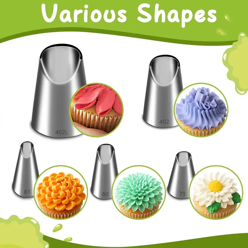 Kitchen Gadgets Ninja - ชุดหัวฉีดสแตนเลส 5 ชิ้น, หัวฉีดลายดอกเบญจมาศสำหรับอุปกรณ์ครัว, อุปกรณ์ทำขนม, ตกแต่งเค้กด้วยตัวเอง