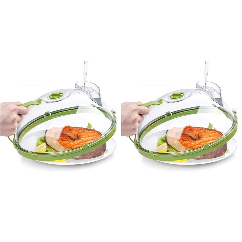 Kitchen Gadgets Brand - 【ใหม่เอี่ยม】ฝาครอบไมโครเวฟ 2 ชิ้น พร้อมช่องระบายไอน้ำและที่จับ, ฝาครอบจานใสขนาด 10
