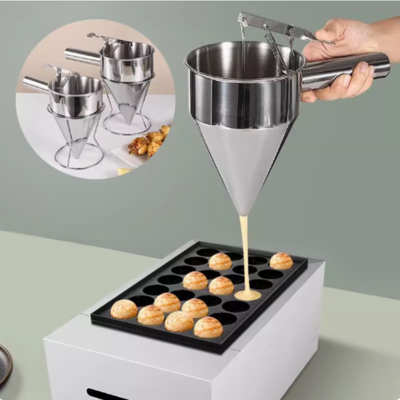 Kitchen Gadgets Ninja - กรวยจ่ายของเหลวสแตนเลสขนาด 600/1200 มล., อุปกรณ์ทำโอ๊คโทปัสบอล, อุปกรณ์ครัวสำหรับทำอาหารพร้อมด้ามจับและขาตั้ง