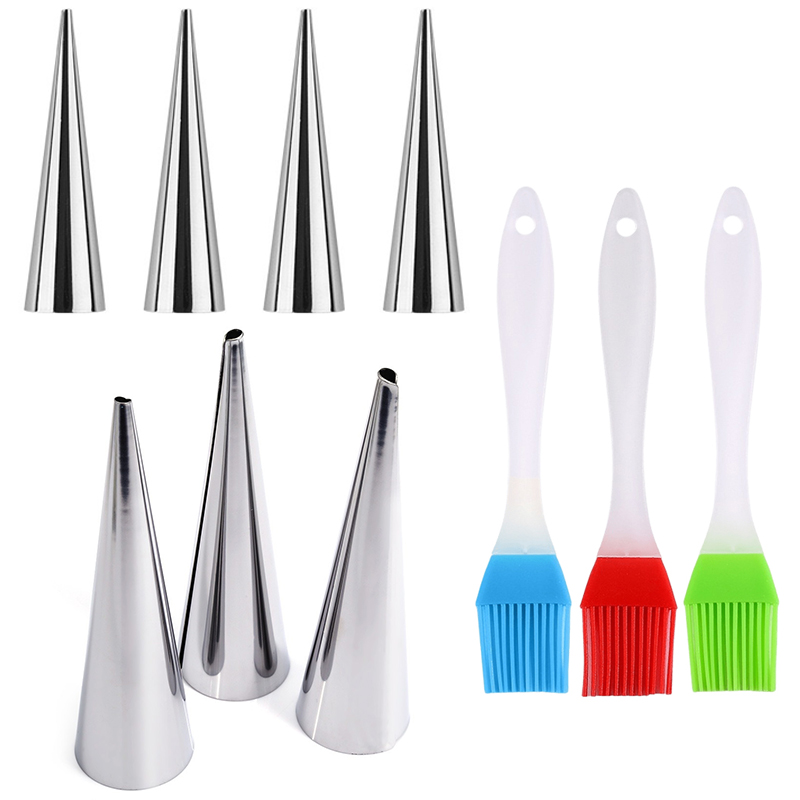 Kitchen Gadgets Youtube - แม่พิมพ์หลอดทรงกรวย 6 ชิ้น พร้อมแปรงทาสีแบบสุ่ม สแตนเลส สำหรับทำครัวซองต์
