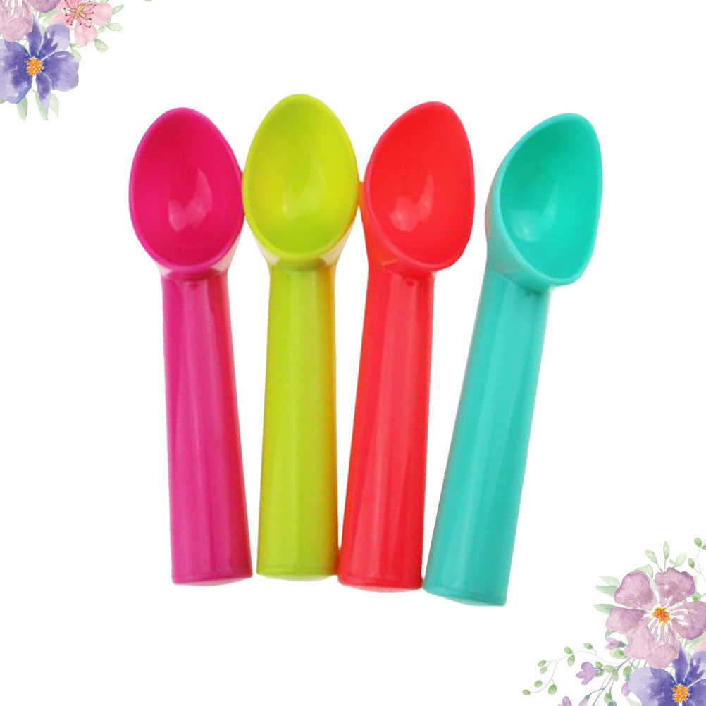 Kitchen Home Gadgets - ช้อนตักไอศกรีม 4 ชิ้น ช้อนพลาสติกตามหลักสรีรศาสตร์สำหรับผลไม้สลัด ของหวาน อุปกรณ์ครัว