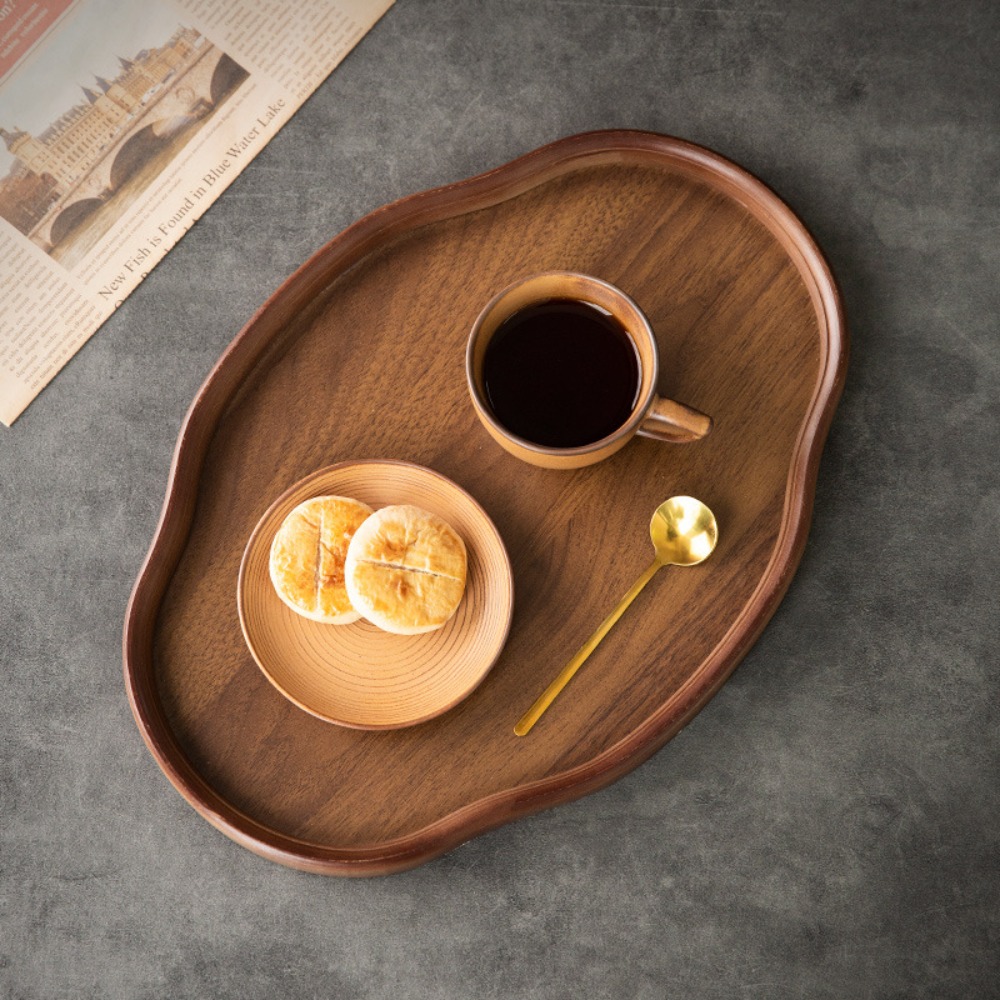Kitchen Gadgets Vintage - ถาดเสิร์ฟไม้ไผ่รูปทรงแปลกตา สไตล์จีน ผิวเรียบ ถาดน้ำชา จานขนมปังวินเทจ อุปกรณ์ครัว
