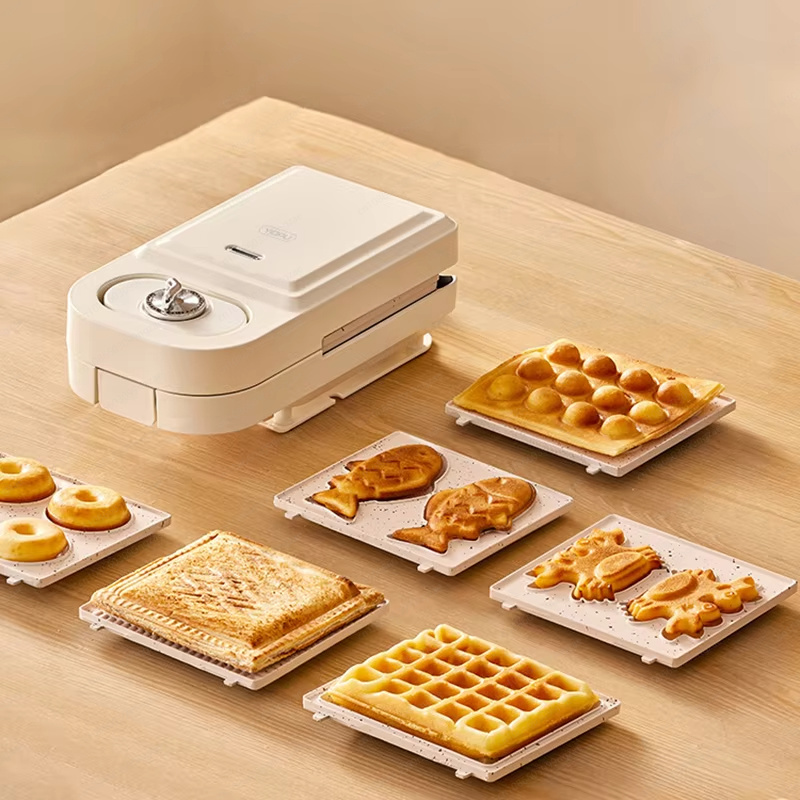 Breakfast Sandwich Maker - เครื่องทำแซนวิชอาหารเช้าอเนกประสงค์สำหรับใช้ในบ้าน พร้อมตั้งเวลา เครื่องทำขนมปังปิ้งขนาดเล็ก เครื่องทำวาฟเฟิล แบบกดร้อนแรงดันสูง พร้อมขอบร้อน