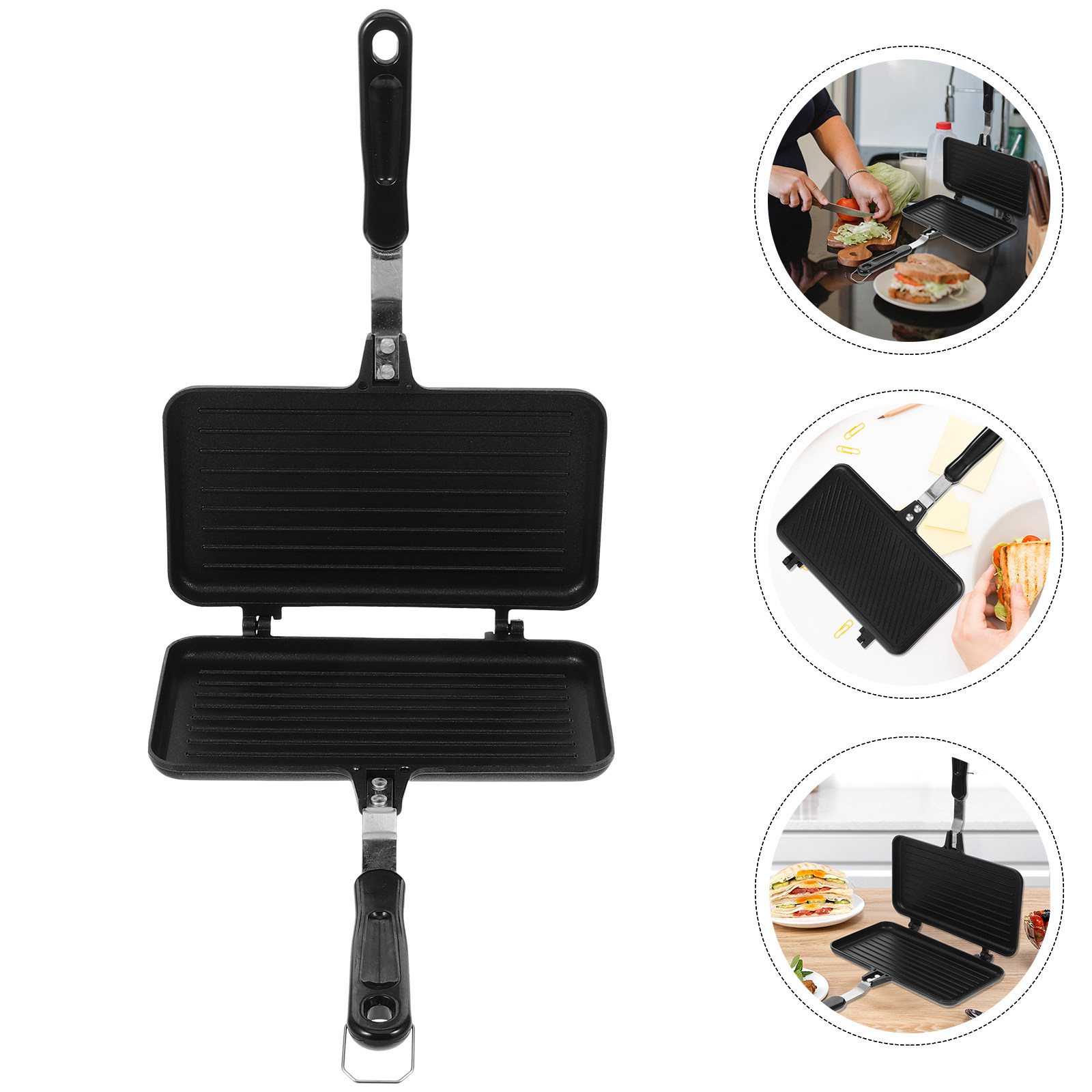 Breakfast Sandwich Maker - กระทะแซนวิชสองด้านเคลือบสารกันติด อลูมิเนียมอัลลอยด์ สำหรับทำอาหารเช้า ใช้กับเตาแก๊ส ทำแซนวิช ขนมปังปิ้ง